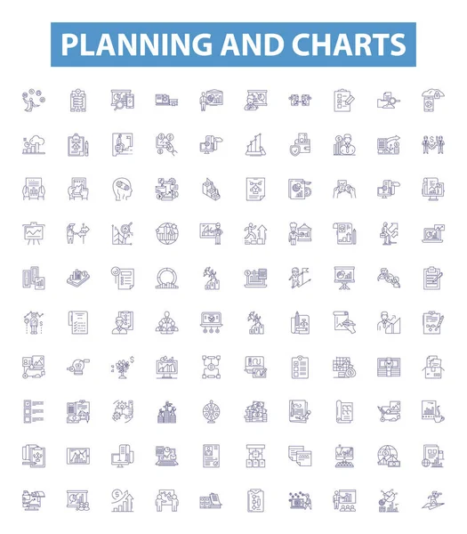Σχεδιασμός Και Διαγράμματα Γραμμών Εικονίδια Πινακίδες Που Συλλογή Σχεδιασμού Χαρτών — Διανυσματικό Αρχείο