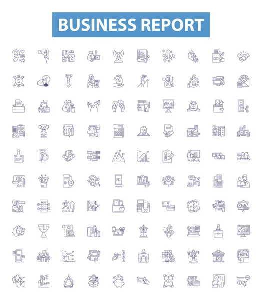 Business Report Line Icons Signs Set Collection Business Report Analysis — Stock Vector