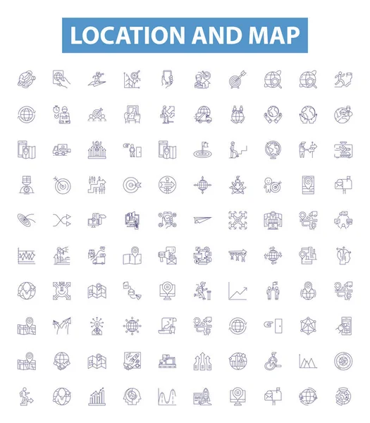 Location Map Line Icons Signs Set Collection Map Location Geographic — Stock Vector