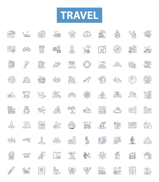 Travel Line Icons Collection Trip Tour Journey Voyage Explore Vacation — Stock Vector