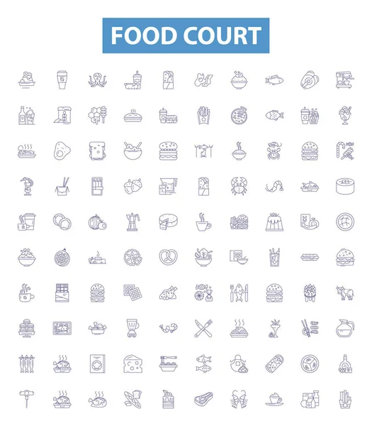 Food Court Line Icons Signs Set Collection Cafeteria Eateries Canteen — Stock Vector