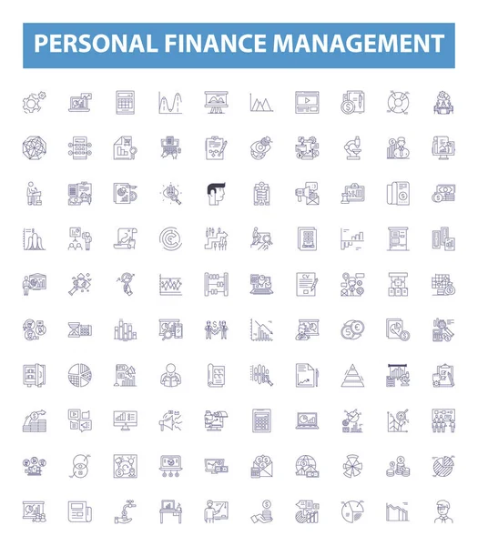 Иконки Линий Управления Персональными Финансами Таблички Сбор Векторных Иллюстраций Бюджетирования — стоковый вектор