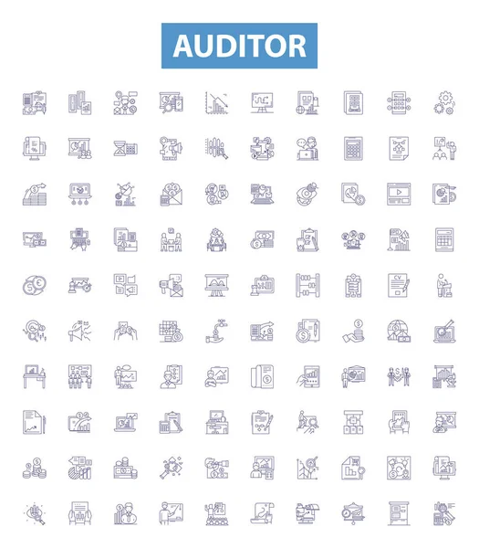 Auditor Line Icons Signs Set Collection Auditor Assessor Examiner Inspector — Stock Vector