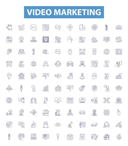 Video Marketing Line Icons Collection Video Marketing Advertising Strategy Optimization — Stock Vector