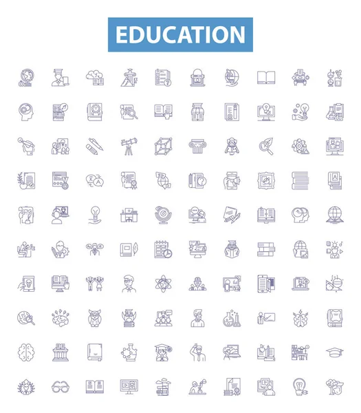Iconos Línea Educación Letreros Listos Colección Aprendizaje Escuelas Superior Enseñanza — Vector de stock
