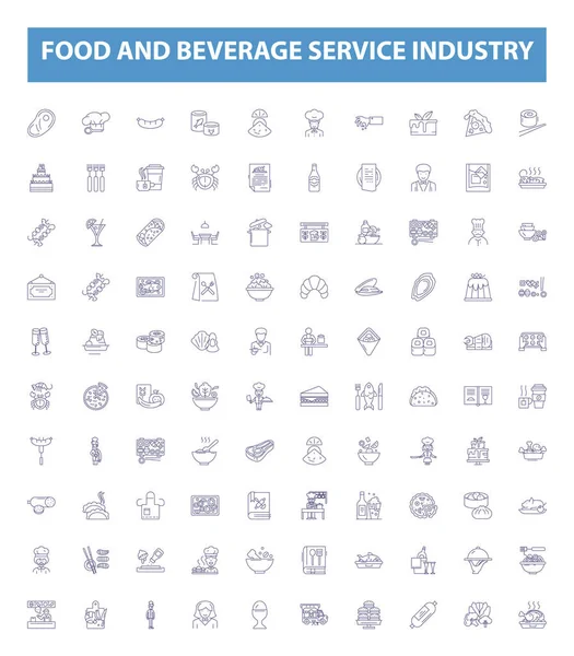 Food Beverage Service Industry Line Icons Signs Set Collection Dining — Stock Vector