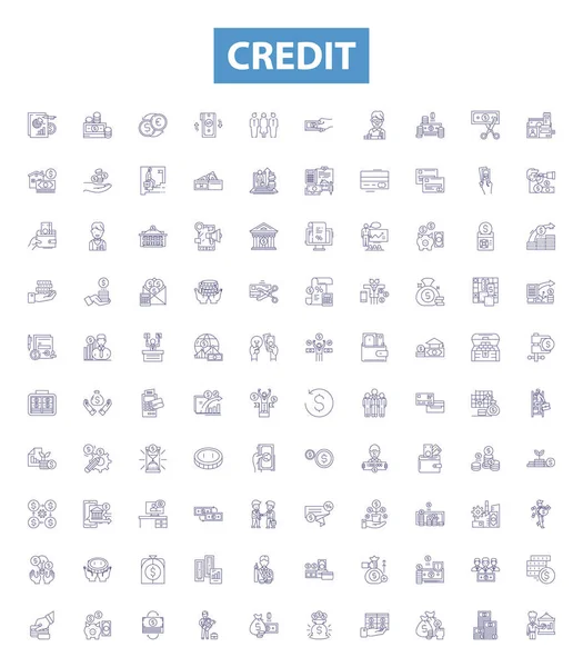 Ikony Kreditů Cedule Nastaveny Sbírka Úvěrů Úvěr Peníze Karta Banka — Stockový vektor