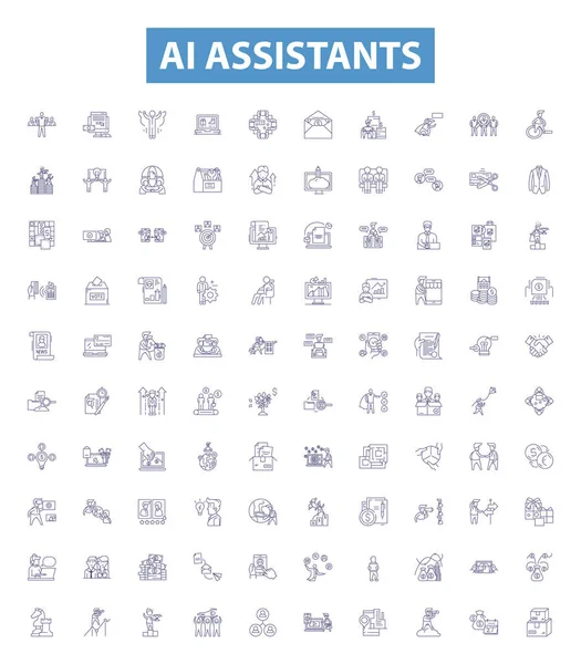Assistentes Linha Ícones Sinais Definidos Coleção Assistentes Assistentes Alexa Siri — Vetor de Stock