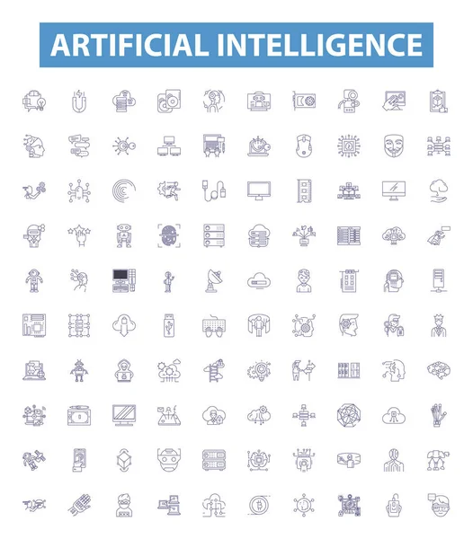 Ikony Sztucznej Inteligencji Znaki Ustawione Zbiór Sztucznej Inteligencji Robotyki Uczenia — Wektor stockowy