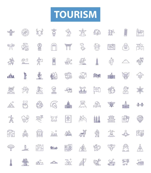 Ícones Linha Turismo Sinais Definidos Coleção Viagens Passeios Turísticos Férias —  Vetores de Stock