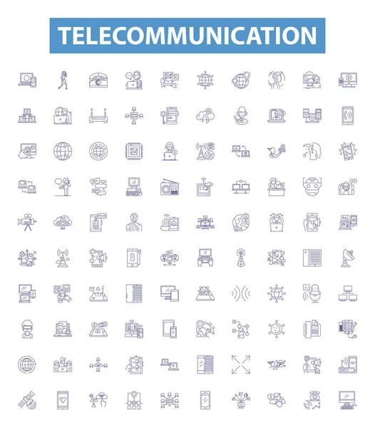 Ikony Linii Telekomunikacyjnych Znaki Ustawione Kolekcja Telekomunikacja Sieć Komunikacja Transmisja — Wektor stockowy
