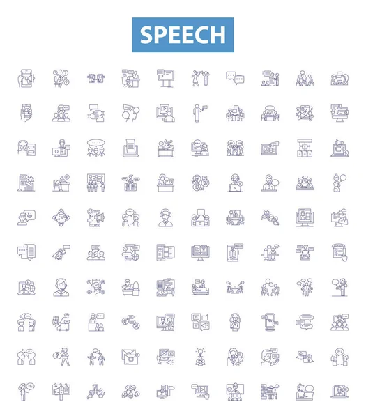 Speech Line Icons Signs Set Collection Speech Oral Address Oratory — Stock Vector