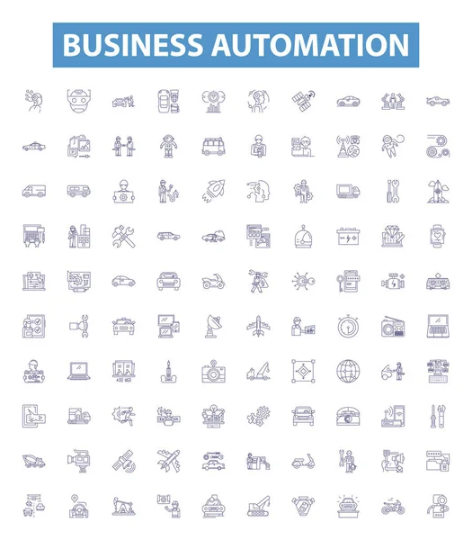 Zeilensymbole Für Die Geschäftsautomation Zeichen Gesetzt Sammlung Von Automatisierung Unternehmen — Stockvektor