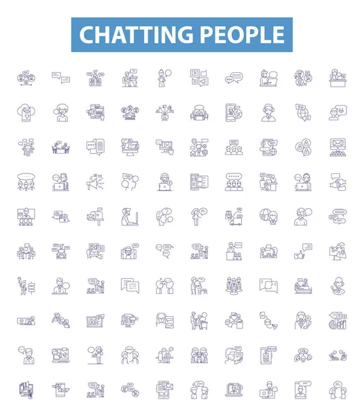 Chatting People Line Icons Signs Set Collection Conversing Chatting Connecting — Stock Vector