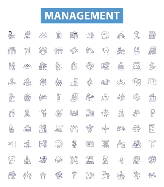 Management Line Icons Signs Set Collection Lead Organize Control Plan — Stock Vector