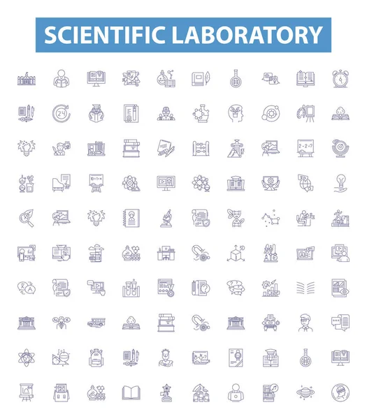 Επιστημονική Εργαστηριακή Γραμμή Εικονίδια Πινακίδες Που Συλλογή Επιστημονικών Εργαστηριακών Δοκιμών — Διανυσματικό Αρχείο