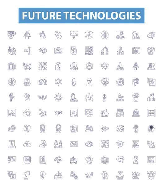Technologies Futures Lignes Icônes Panneaux Ensemble Collection Illustrations Vectorielles Contour — Image vectorielle