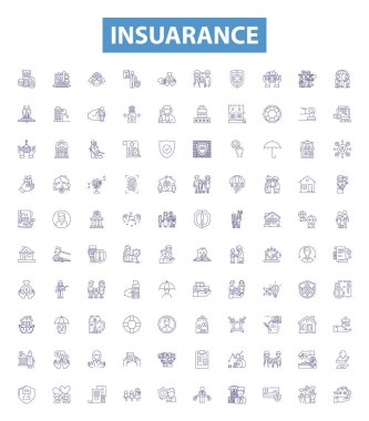 Insuarance line icons, signs set. Collection of Insurance, Coverage, Policies, Risk, Protection, Premium, Benefits, Claims, Reimbursement outline vector illustrations. clipart