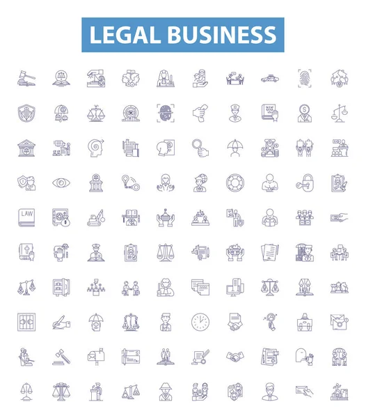 Icone Legali Della Linea Business Set Cartelli Raccolta Diritto Affari — Vettoriale Stock