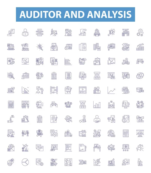 Auditor Analysis Line Icons Signs Set Collection Auditor Analysis Auditing — Stock Vector