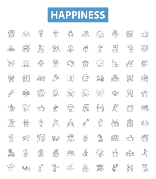 Iconos Línea Felicidad Signos Establecidos Colección Alegría Beatitud Satisfacción Satisfacción — Archivo Imágenes Vectoriales