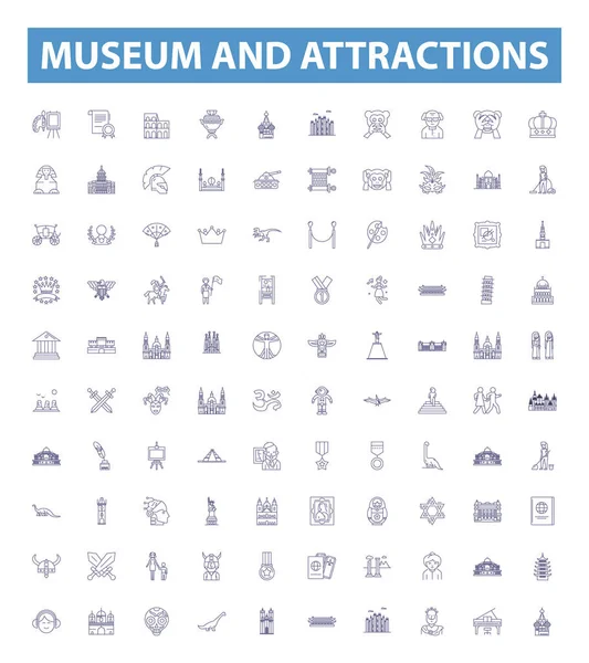 Museum Attractions Line Icons Signs Set Collection Museum Attractions Heritage — Stock Vector