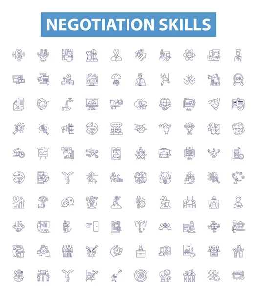 Negotiation Skills Line Icons Signs Set Collection Negotiation Skills Facilitation — Stock Vector