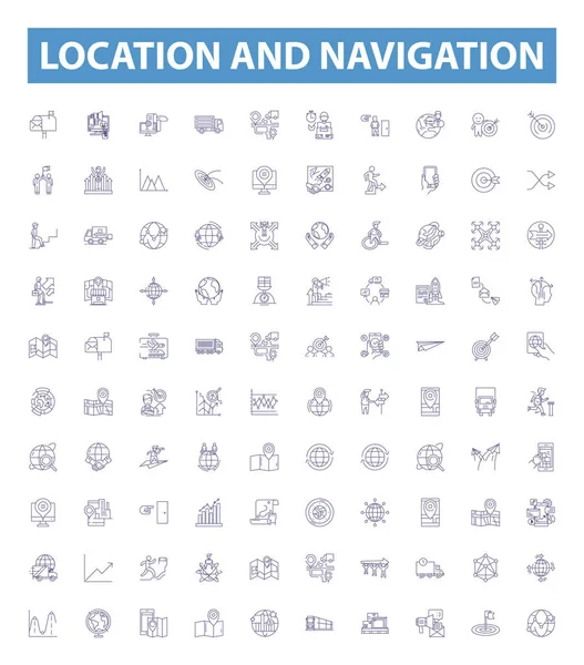 Location Navigation Line Icons Signs Set Collection Navigation Location Mapping — Stock Vector