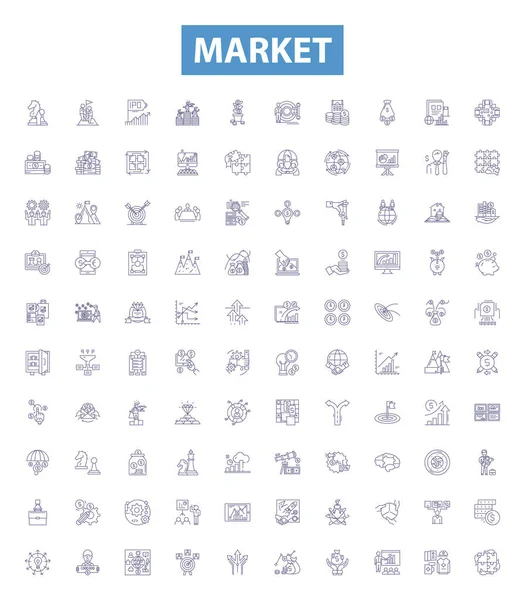 Εικονίδια Γραμμής Αγοράς Πινακίδες Ορίστηκαν Συλλογή Market Trade Shopping Retail — Διανυσματικό Αρχείο