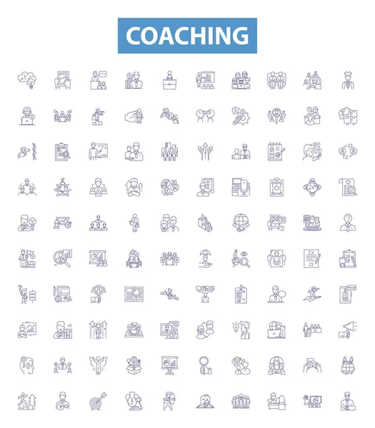 Coaching Line Icons Signs Set Collection Mentoring Guiding Educating Advising — Stock Vector