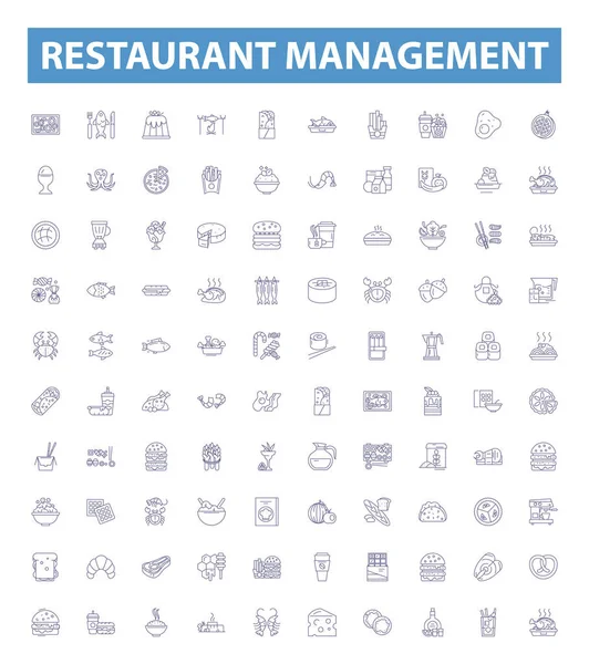 Restaurant Management Lijn Pictogrammen Borden Set Verzameling Van Dining Menu — Stockvector