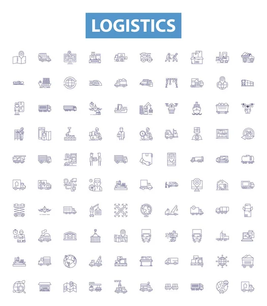 Εικονίδια Γραμμής Εφοδιαστικής Πινακίδες Συλλογή Διανομής Ναυτιλίας Παράδοσης Μεταφορών Εμπορευματικών — Διανυσματικό Αρχείο