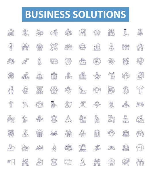 Solutions Affaires Icônes Ligne Signes Ensemble Collection Entreprises Solutions Conseil — Image vectorielle