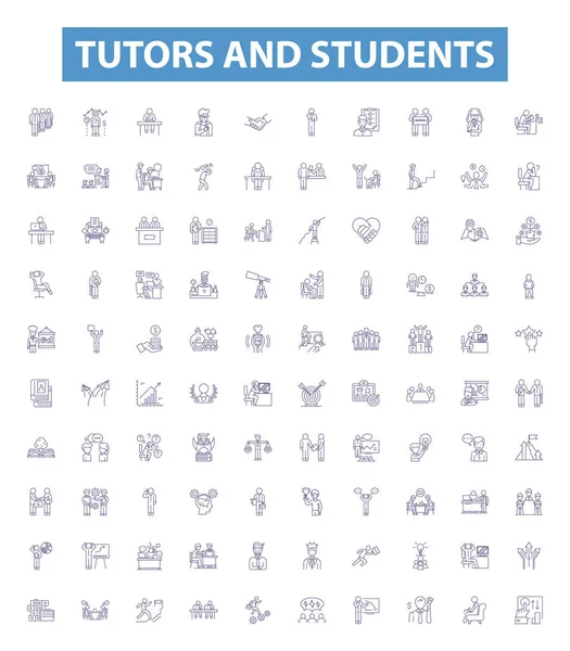 Tutors Students Line Icons Signs Set Collection Tutors Students Teaching — Stock Vector