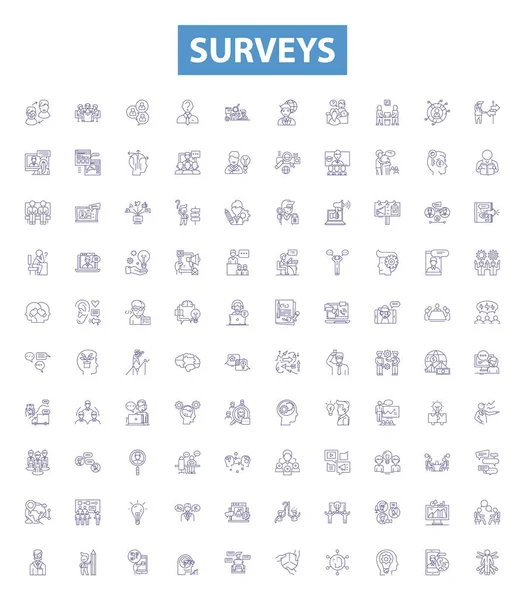 Surveys Line Icons Signs Set Collection Survey Polls Questionnaires Samples — Stock Vector