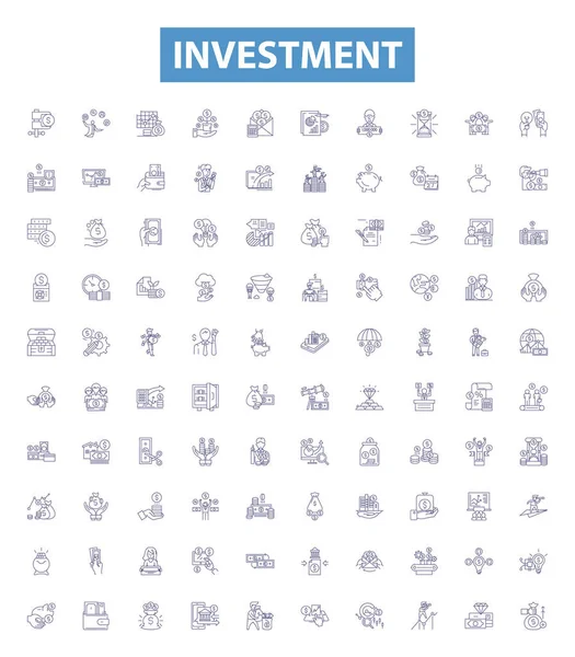Icônes Ligne Investissement Signes Ensemble Collecte Fonds Épargne Capital Dépôts — Image vectorielle