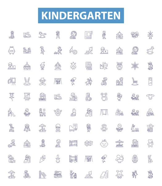 Ícones Linha Jardim Infância Sinais Definidos Coleção Pré Escolar Berçário —  Vetores de Stock