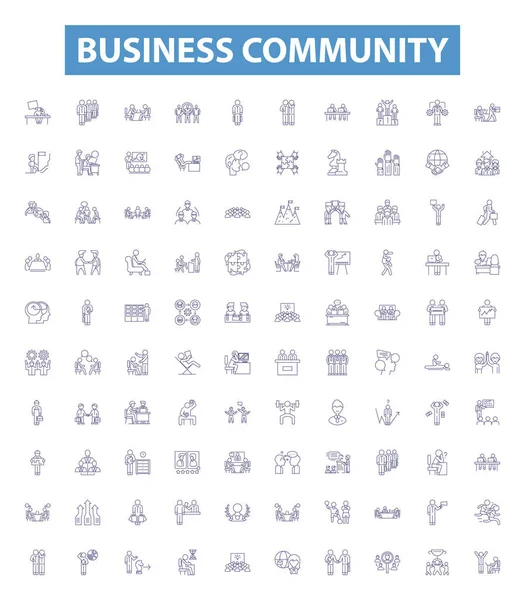 stock vector Business community line icons, signs set. Collection of Business, Community, Networking, Connecting, Engaging, Collaborating, Interacting, Linking, Uniting outline vector illustrations.
