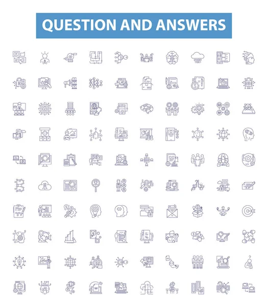 Question Answers Line Icons Signs Set Collection Questions Answers Quiz — Stock Vector