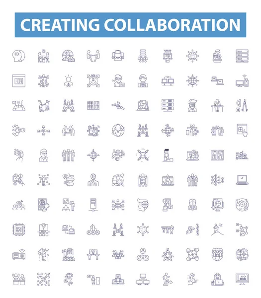 Tworzenie Ikon Linii Współpracy Zestaw Znaków Zbiór Współpracujących Jednoczących Łączących — Wektor stockowy