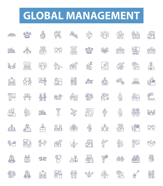 Globala Ledningslinje Ikoner Skyltar Inställda Insamling Global Management International Organisation — Stock vektor