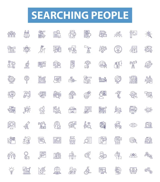 Searching People Line Icons Signs Set Collection Find Seek Locate — Stock Vector