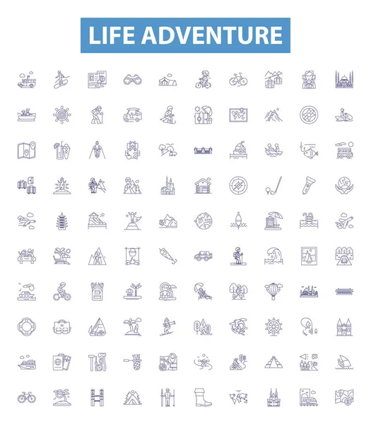 Life Adventure Line Iconen Borden Ingesteld Verzameling Van Journey Exploratie — Stockvector