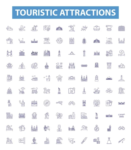 Atrações Turísticas Ícones Linha Sinais Definidos Coleção Atrações Turismo Locais —  Vetores de Stock