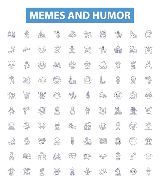 Memes Iconos Línea Humor Letreros Listos Colección Memes Humor Comedia — Vector de stock