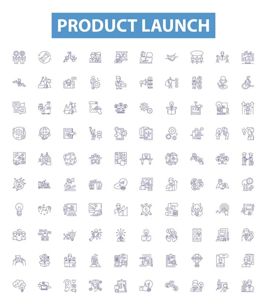 stock vector Product launch line icons, signs set. Collection of Launch, Product, Introduction, Rollout, Unveiling, Release, Debut, Proclamation, Activation outline vector illustrations.