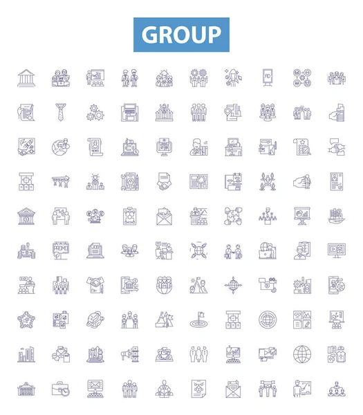 Group Line Icons Signs Set Collection Collective Crowd Clique Congregation — Stock Vector