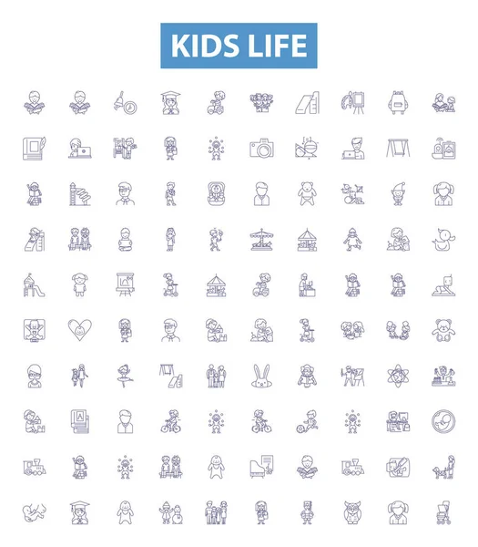 Ícones Linha Vida Crianças Sinais Definidos Coleção Crianças Diversão Crescimento —  Vetores de Stock