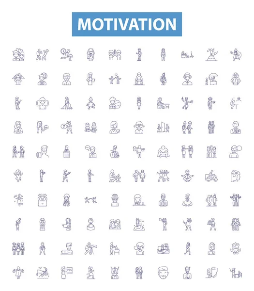Motivation Line Icons Signs Set Collection Inspire Energize Urge Incite — Stock Vector