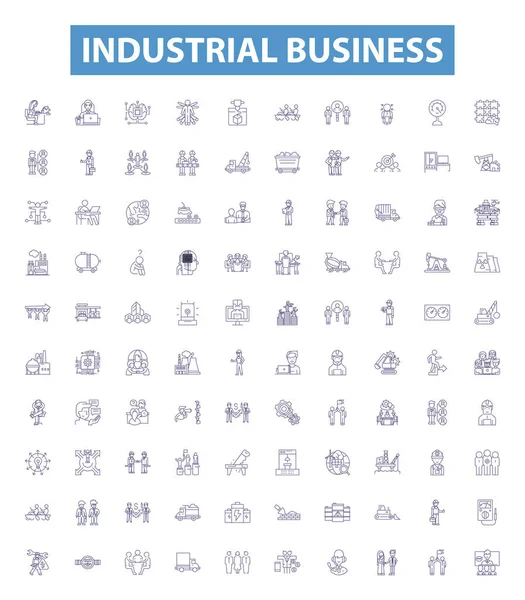 Industriële Business Line Iconen Borden Ingesteld Verzameling Van Industrie Bedrijf — Stockvector